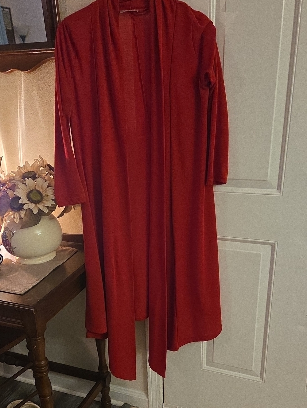 Red Women's Open-Front Tunic Cardigan